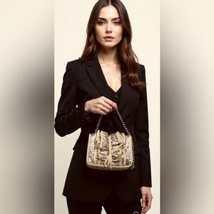 NWT Metallic gold sequined ruched crossbody bag
